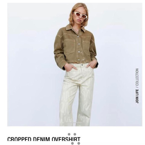 Zara CROPPED DENIM OVERSHIRT - Picture 3 of 3